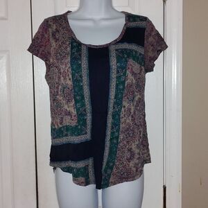 Lucky Brand multicolor short sleeve blouse top Sz M